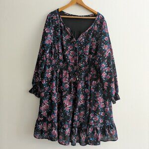 Torrid Black Floral Long Sleeved Dress Size 3/3X